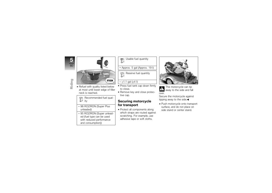 Securing motorcycle for transport | BMW Motorrad K1300S User Manual | Page 84 / 170