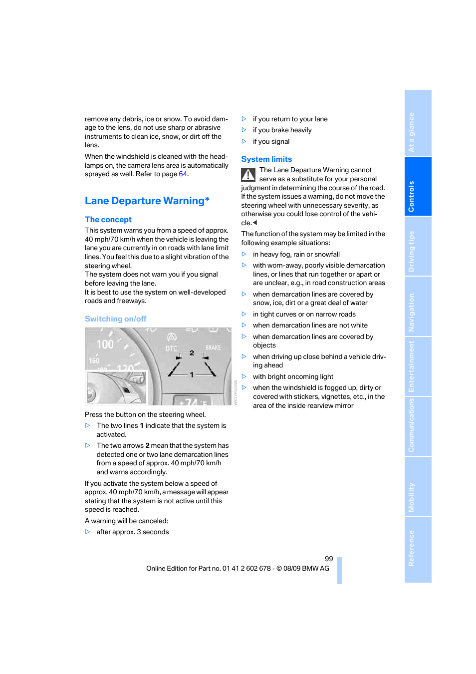 Lane departure warning | BMW 528I XDRIVE User Manual | Page 101 / 271