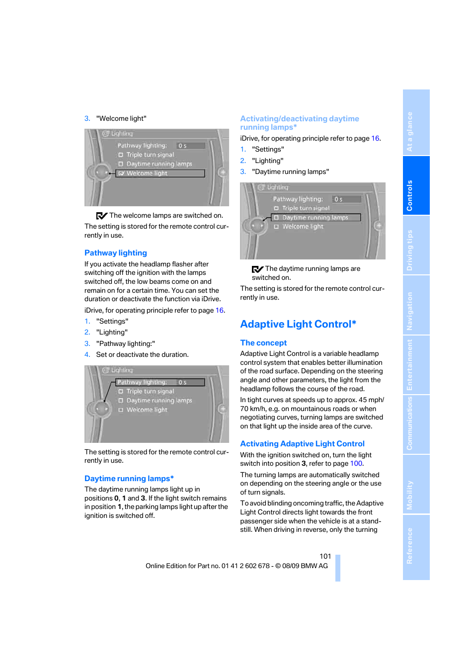 Adaptive light control, In th | BMW 528I XDRIVE User Manual | Page 103 / 271