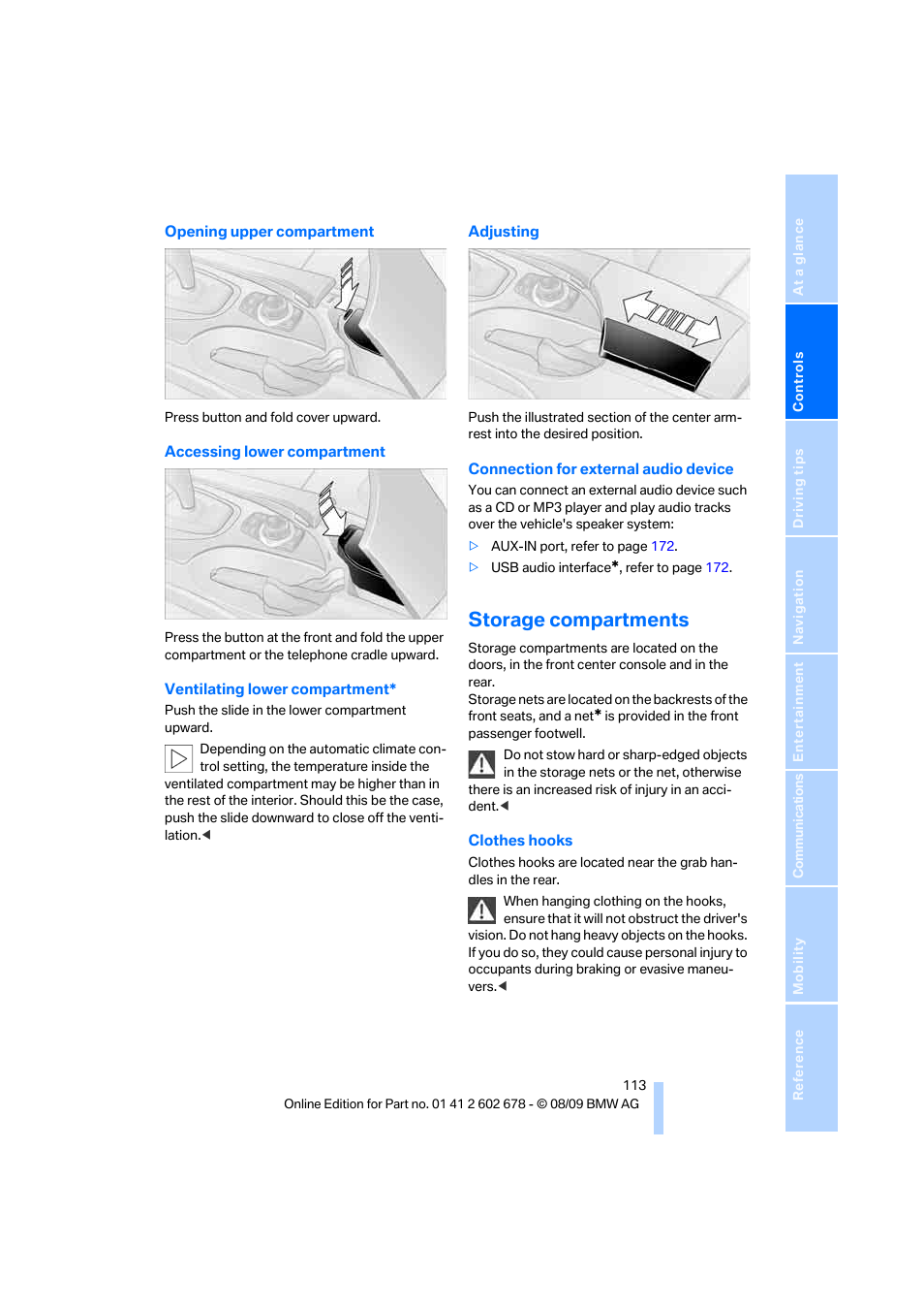 Storage compartments | BMW 528I XDRIVE User Manual | Page 115 / 271