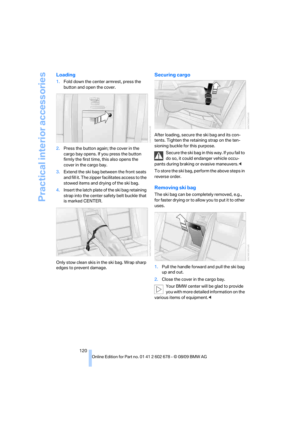 Practical interi or acc ess orie s | BMW 528I XDRIVE User Manual | Page 122 / 271