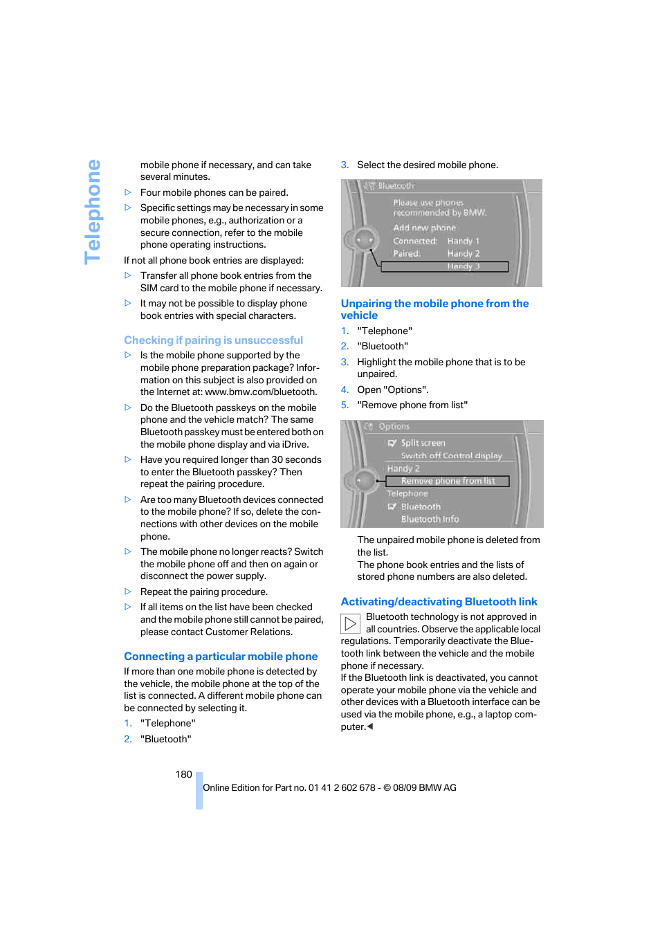 Telephone | BMW 528I XDRIVE User Manual | Page 182 / 271