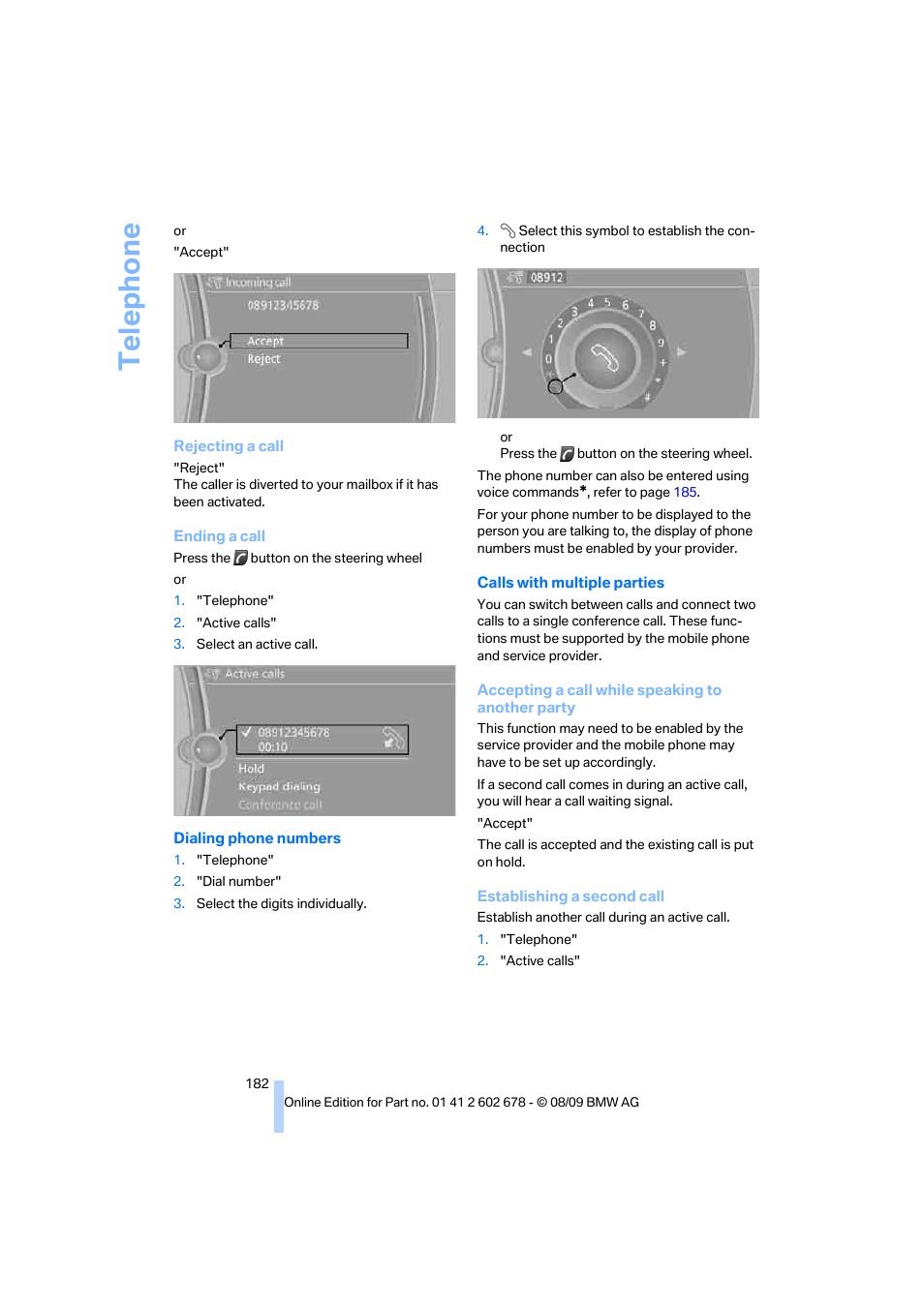 Telephone | BMW 528I XDRIVE User Manual | Page 184 / 271