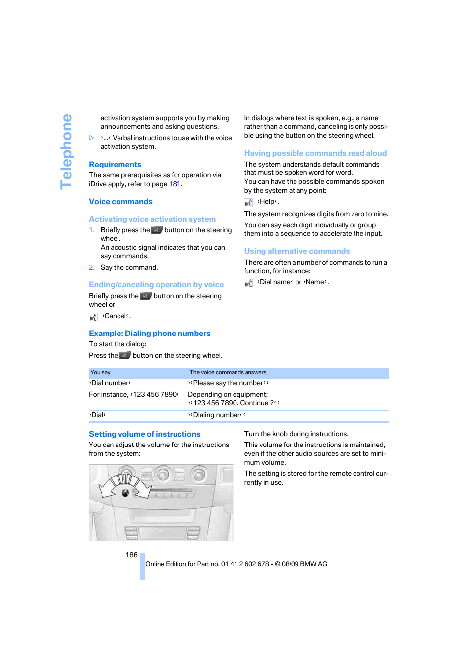 Telephone | BMW 528I XDRIVE User Manual | Page 188 / 271