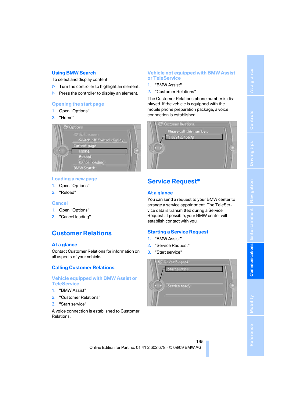 Customer relations, Service request | BMW 528I XDRIVE User Manual | Page 197 / 271