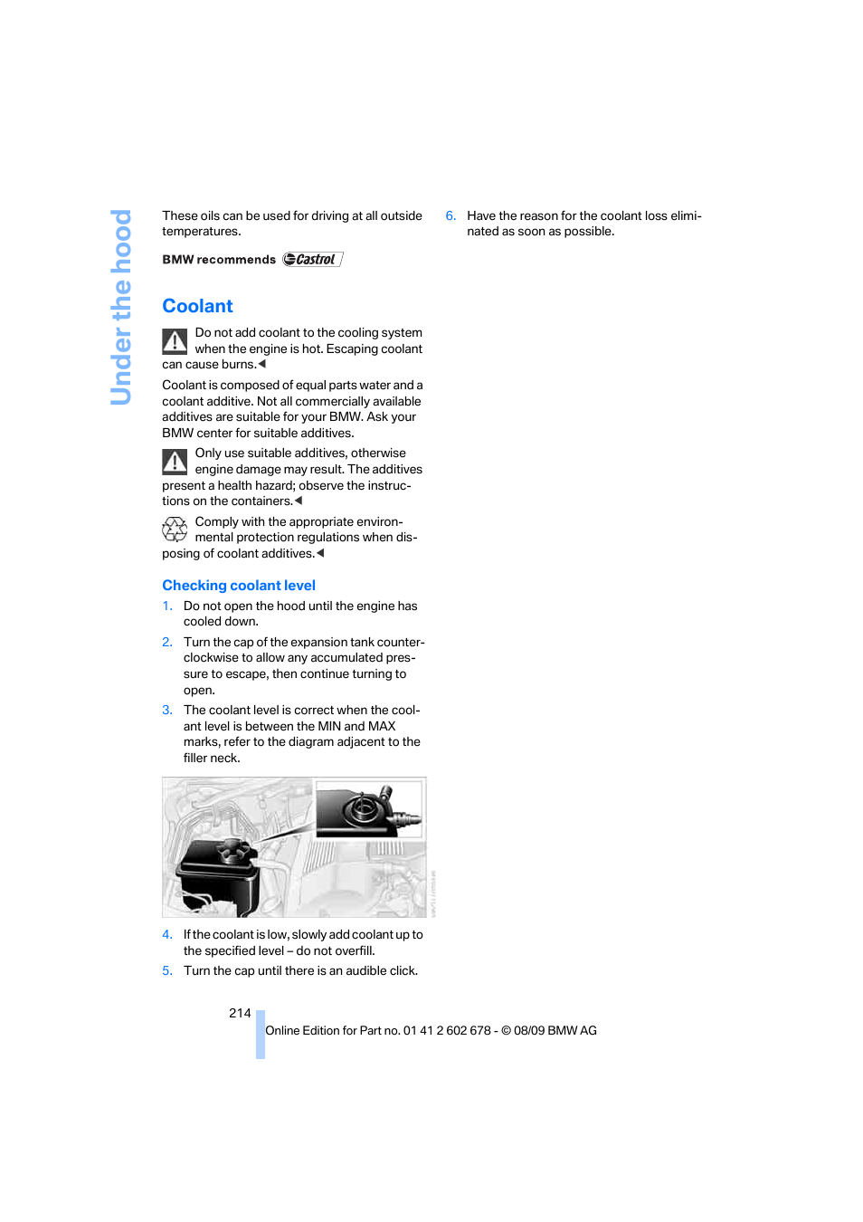 Coolant | BMW 528I XDRIVE User Manual | Page 216 / 271