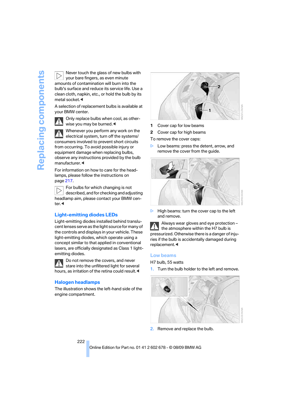 Replacing components | BMW 528I XDRIVE User Manual | Page 224 / 271