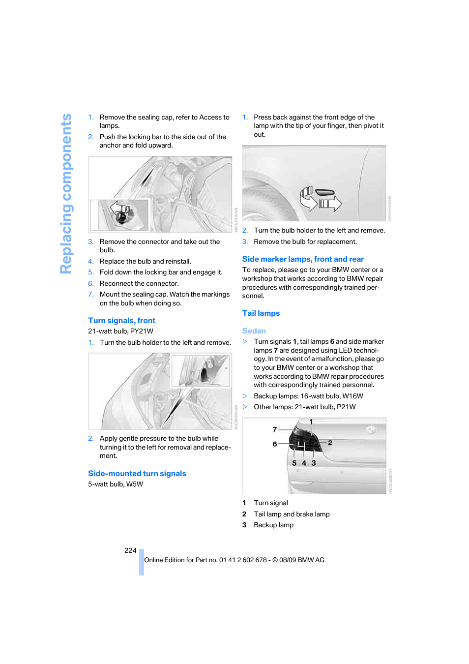 Replacing components | BMW 528I XDRIVE User Manual | Page 226 / 271