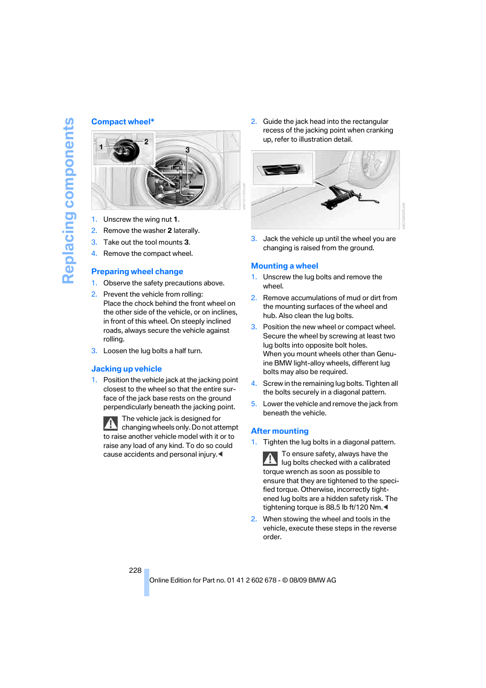 Replacing components | BMW 528I XDRIVE User Manual | Page 230 / 271