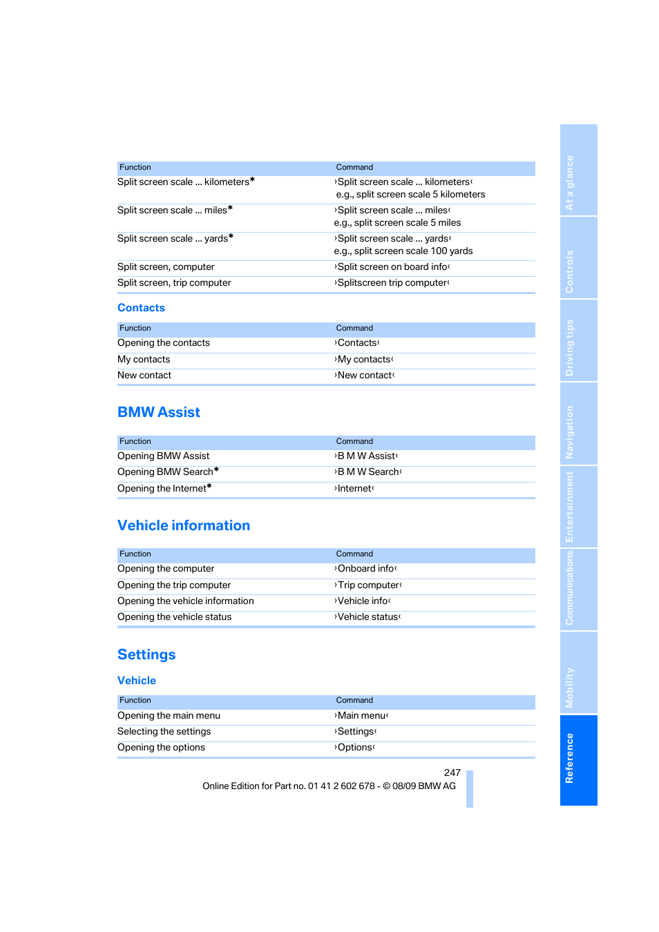 Bmw assist, Vehicle information, Settings | Bmw assist vehicle information settings | BMW 528I XDRIVE User Manual | Page 249 / 271