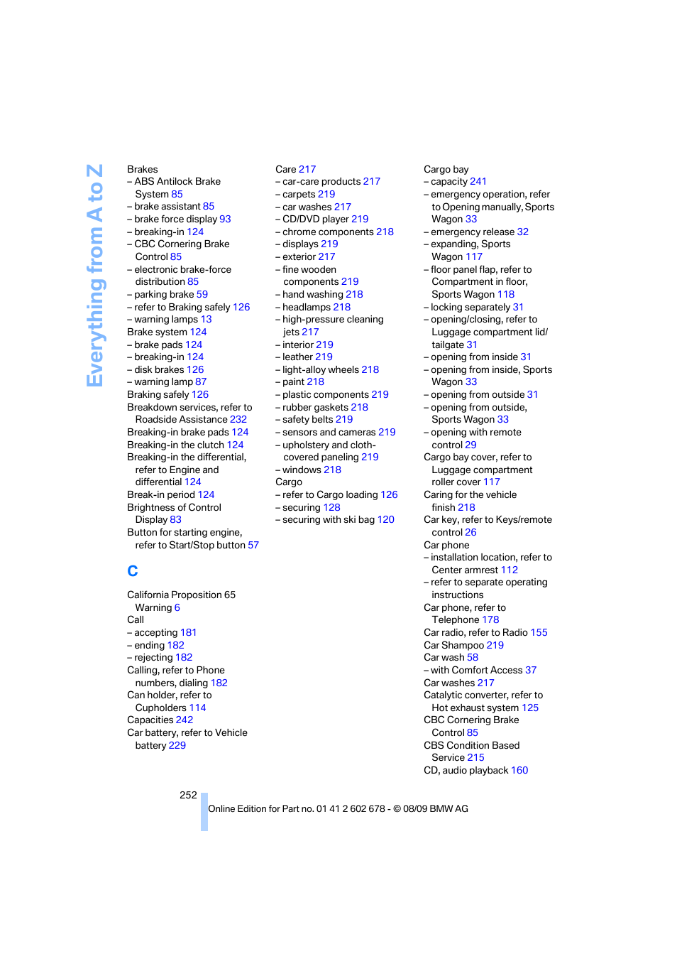 Everything from a to z | BMW 528I XDRIVE User Manual | Page 254 / 271