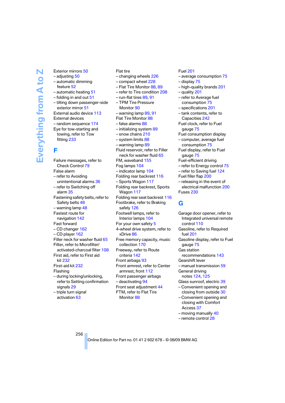 Everything from a to z | BMW 528I XDRIVE User Manual | Page 258 / 271