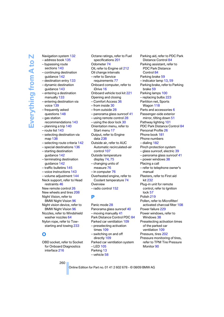 Everything from a to z | BMW 528I XDRIVE User Manual | Page 262 / 271