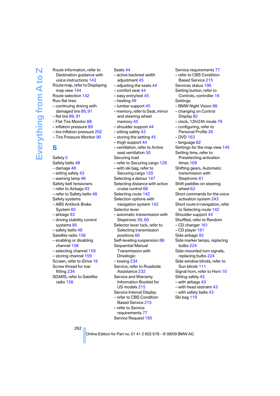 Everything from a to z | BMW 528I XDRIVE User Manual | Page 264 / 271