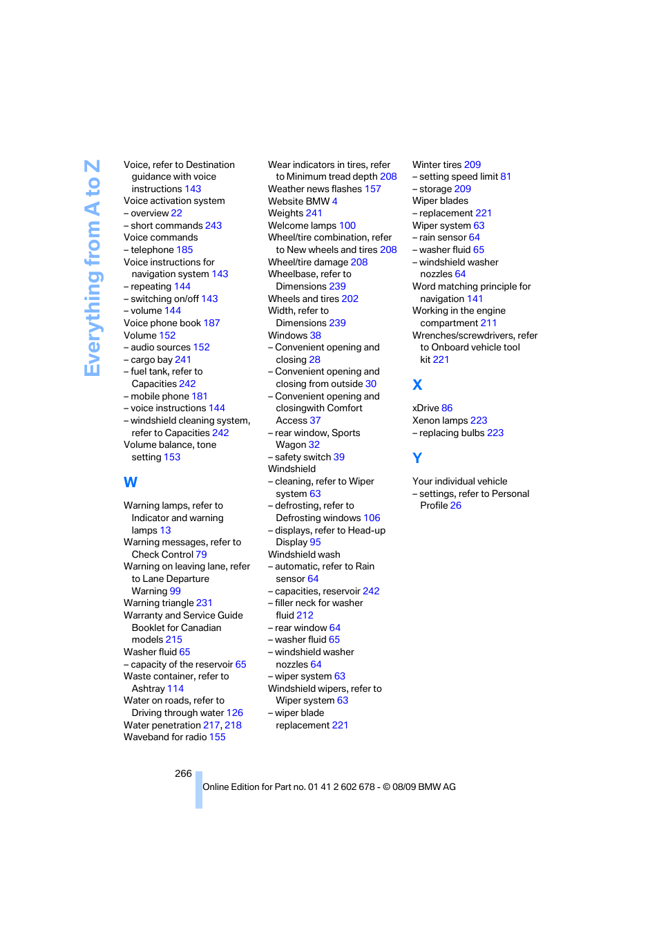 Everything from a to z | BMW 528I XDRIVE User Manual | Page 268 / 271