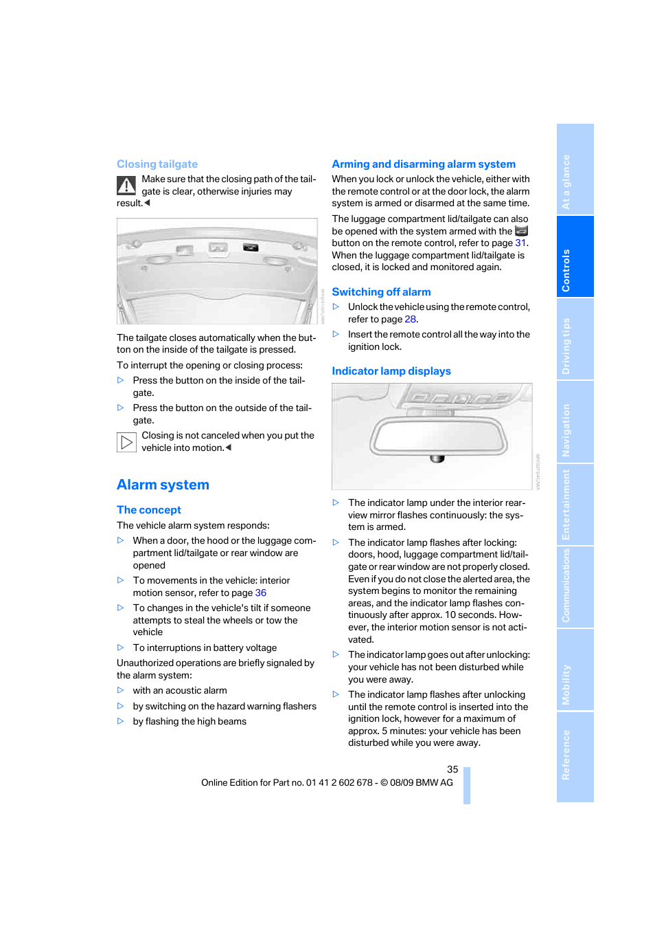 Alarm system | BMW 528I XDRIVE User Manual | Page 37 / 271