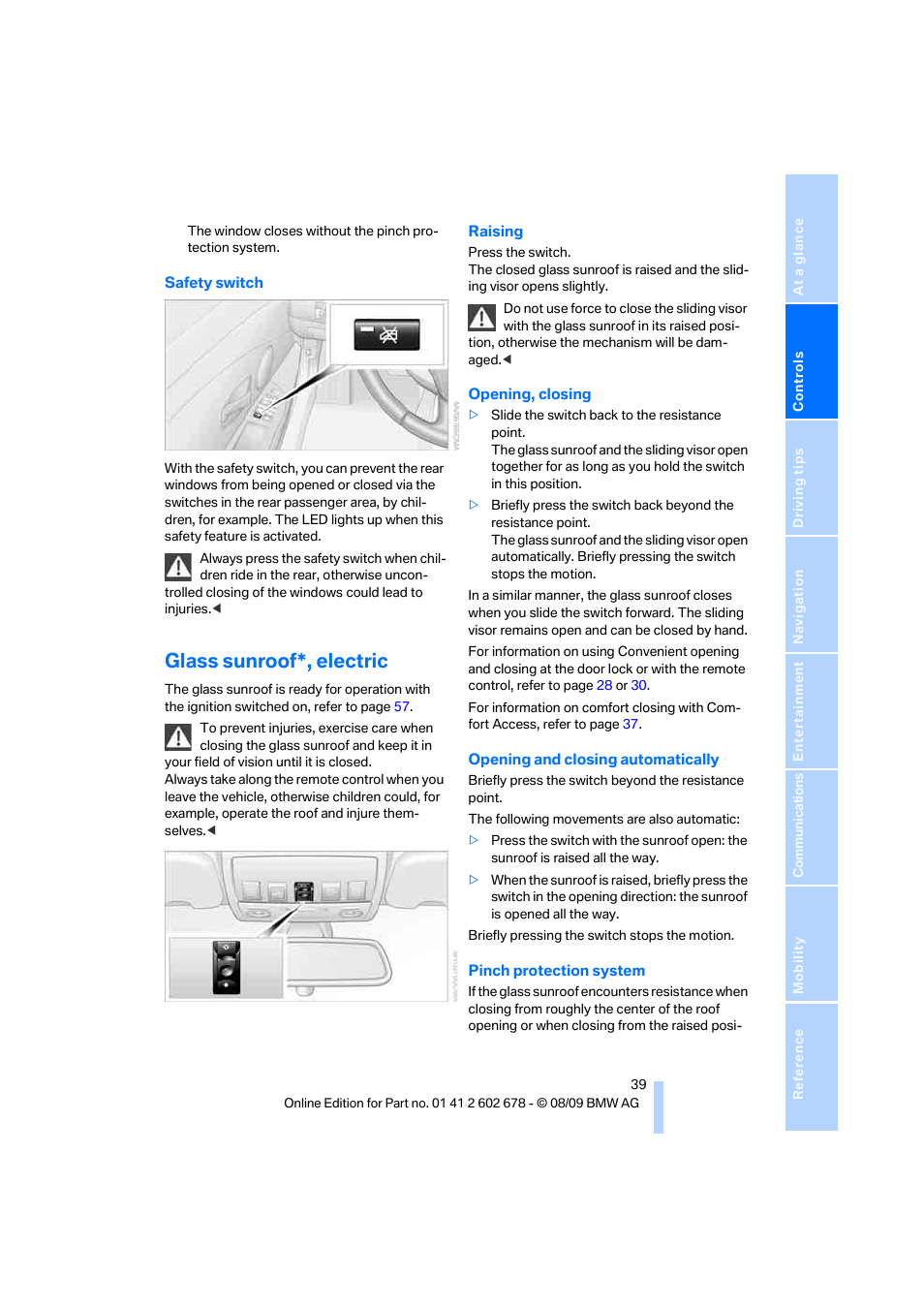 Glass sunroof*, electric | BMW 528I XDRIVE User Manual | Page 41 / 271