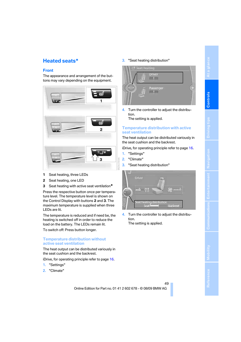 Heated seats | BMW 528I XDRIVE User Manual | Page 51 / 271