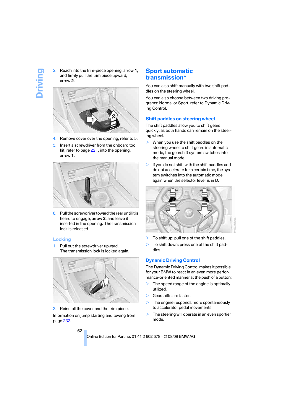 Sport automatic transmission, Driving | BMW 528I XDRIVE User Manual | Page 64 / 271