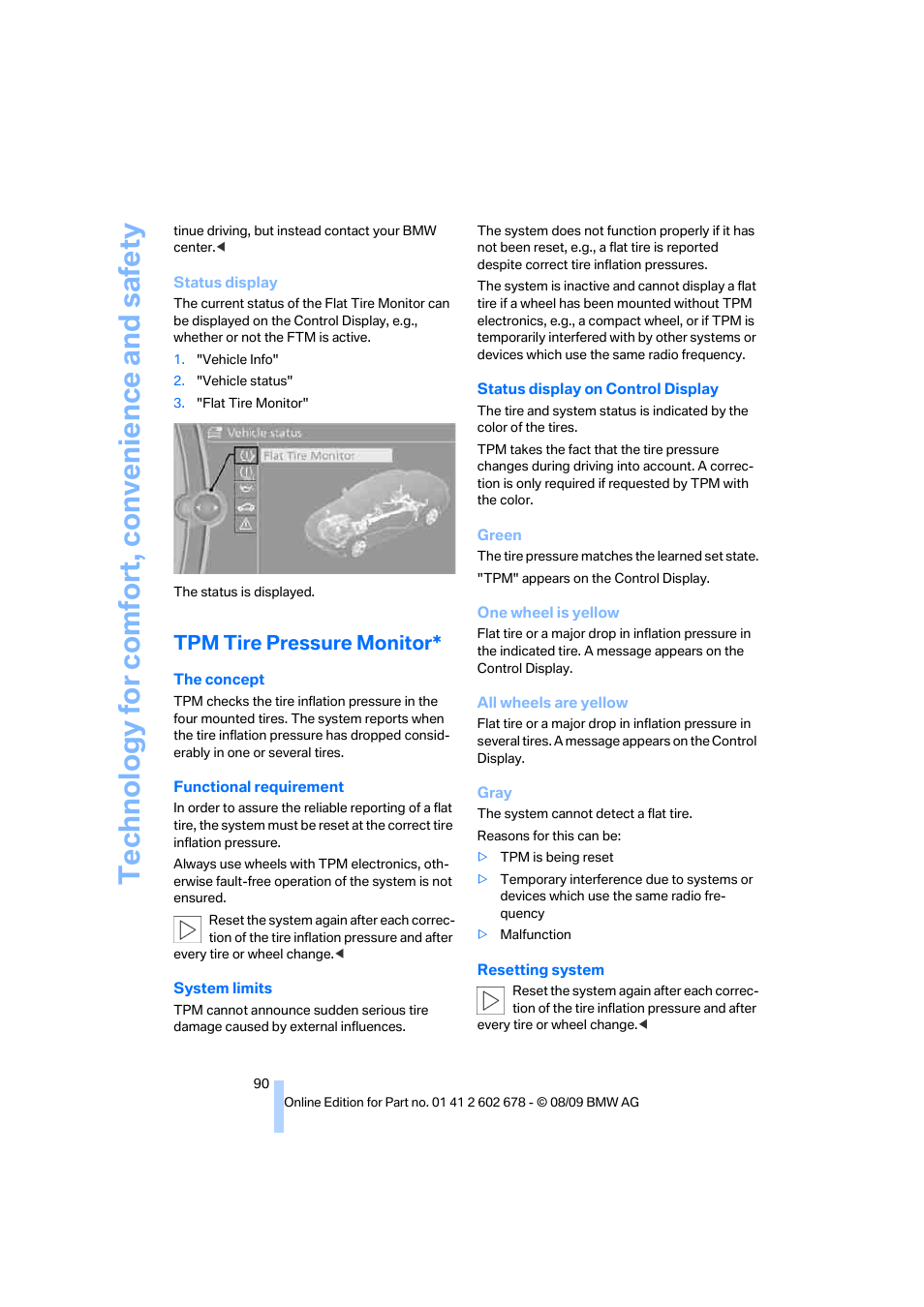 Tpm tire pressure monitor | BMW 528I XDRIVE User Manual | Page 92 / 271