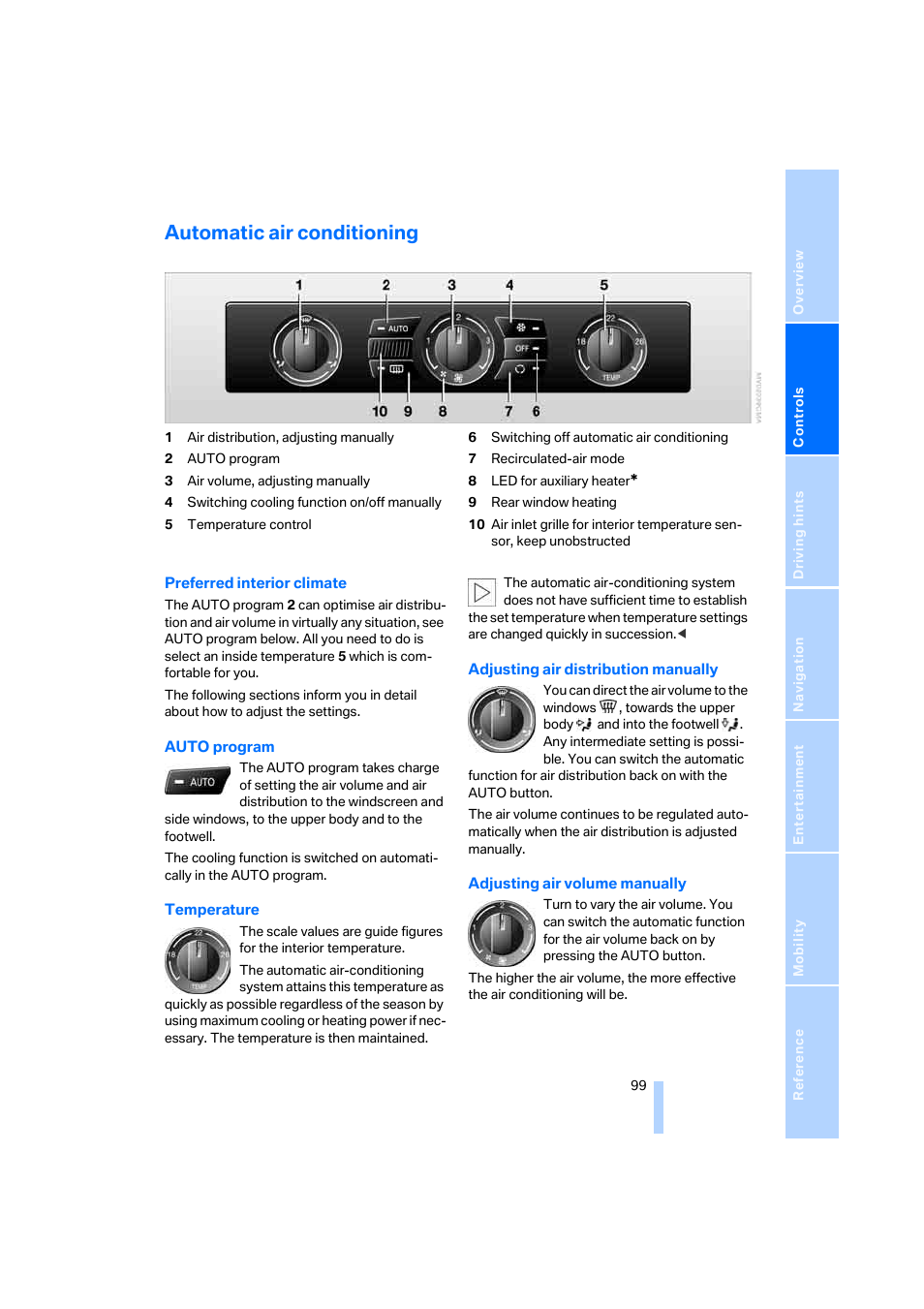 Automatic air conditioning | BMW 530XD User Manual | Page 100 / 248