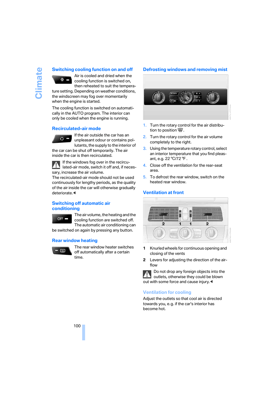 Climate | BMW 530XD User Manual | Page 101 / 248