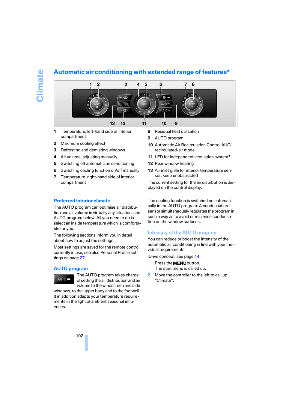 Climate | BMW 530XD User Manual | Page 103 / 248