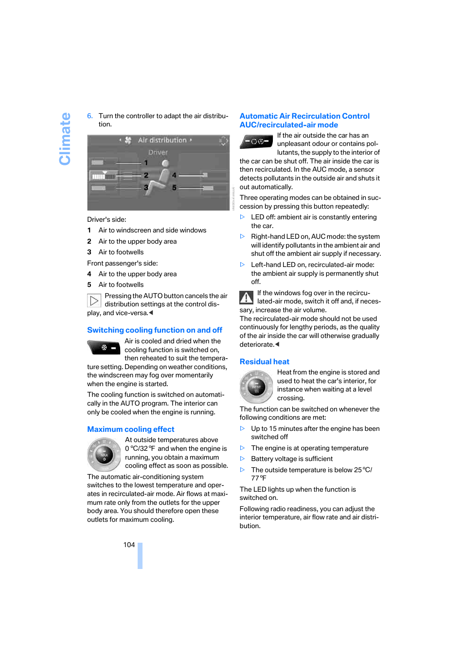 Climate | BMW 530XD User Manual | Page 105 / 248