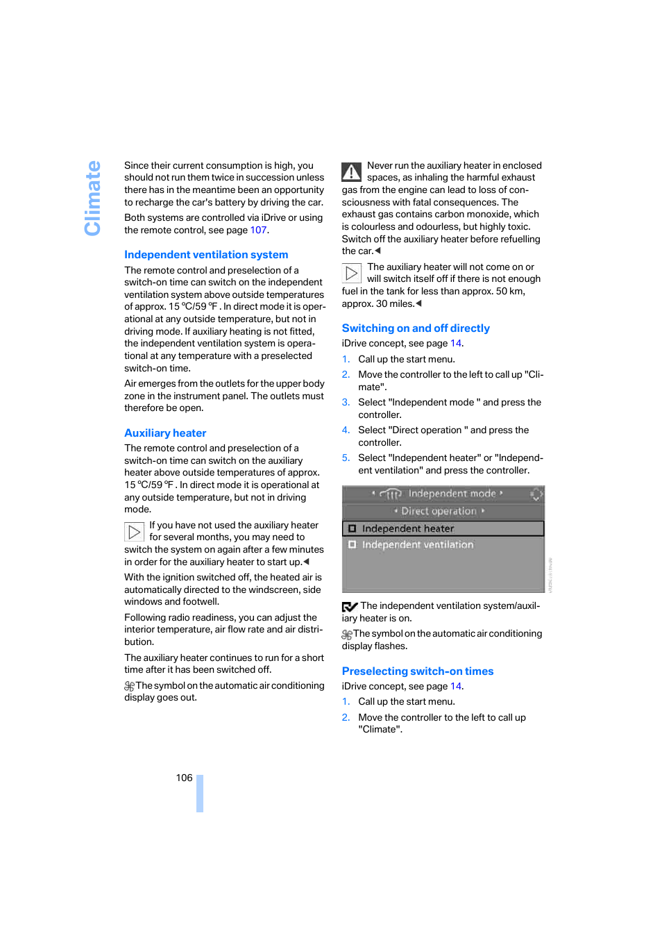 Climate | BMW 530XD User Manual | Page 107 / 248