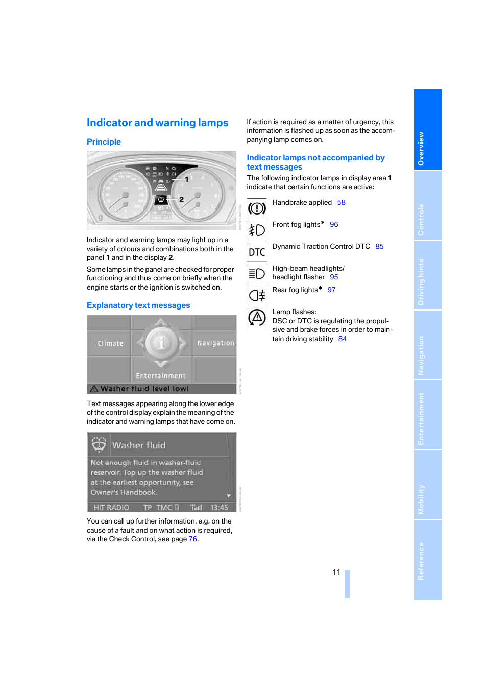 Indicator and warning lamps | BMW 530XD User Manual | Page 12 / 248