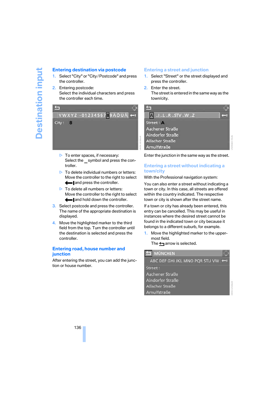 Destina tion input | BMW 530XD User Manual | Page 137 / 248