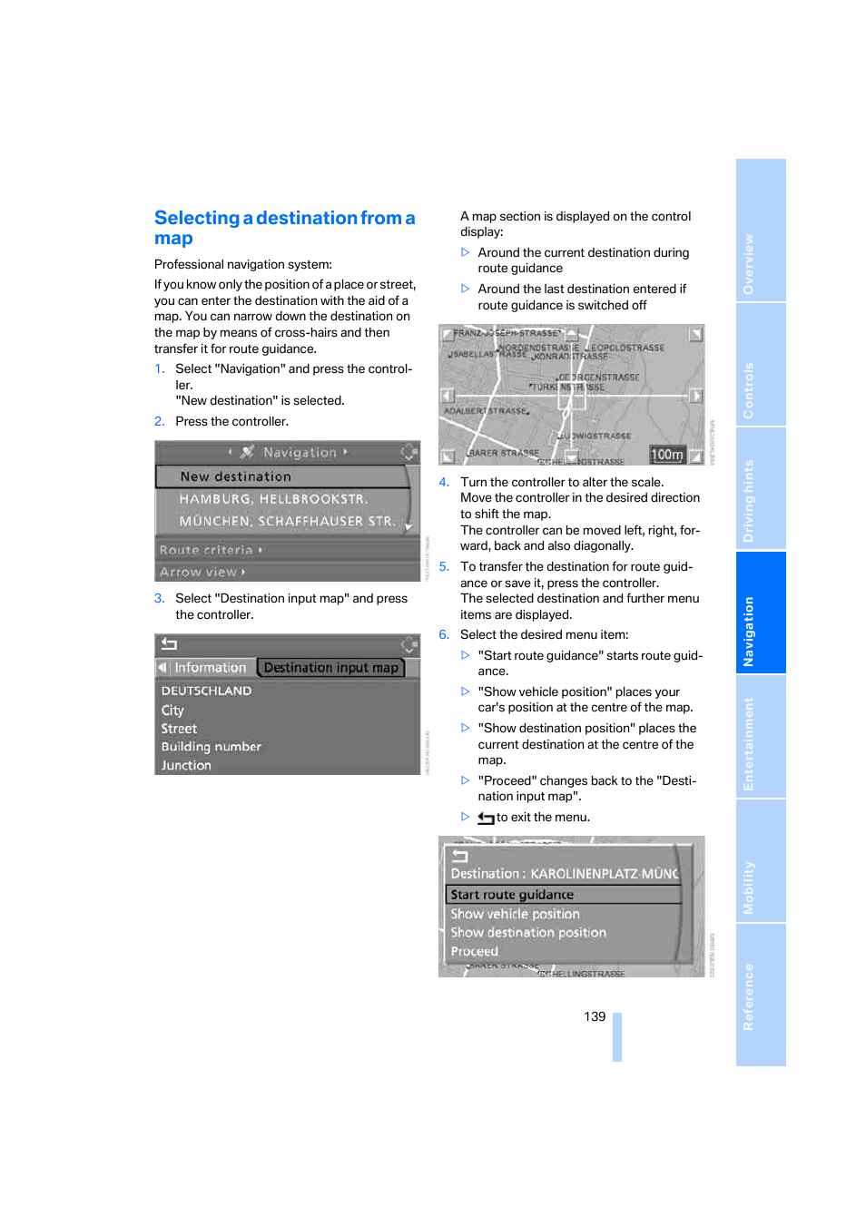 Selecting a destination from a map | BMW 530XD User Manual | Page 140 / 248