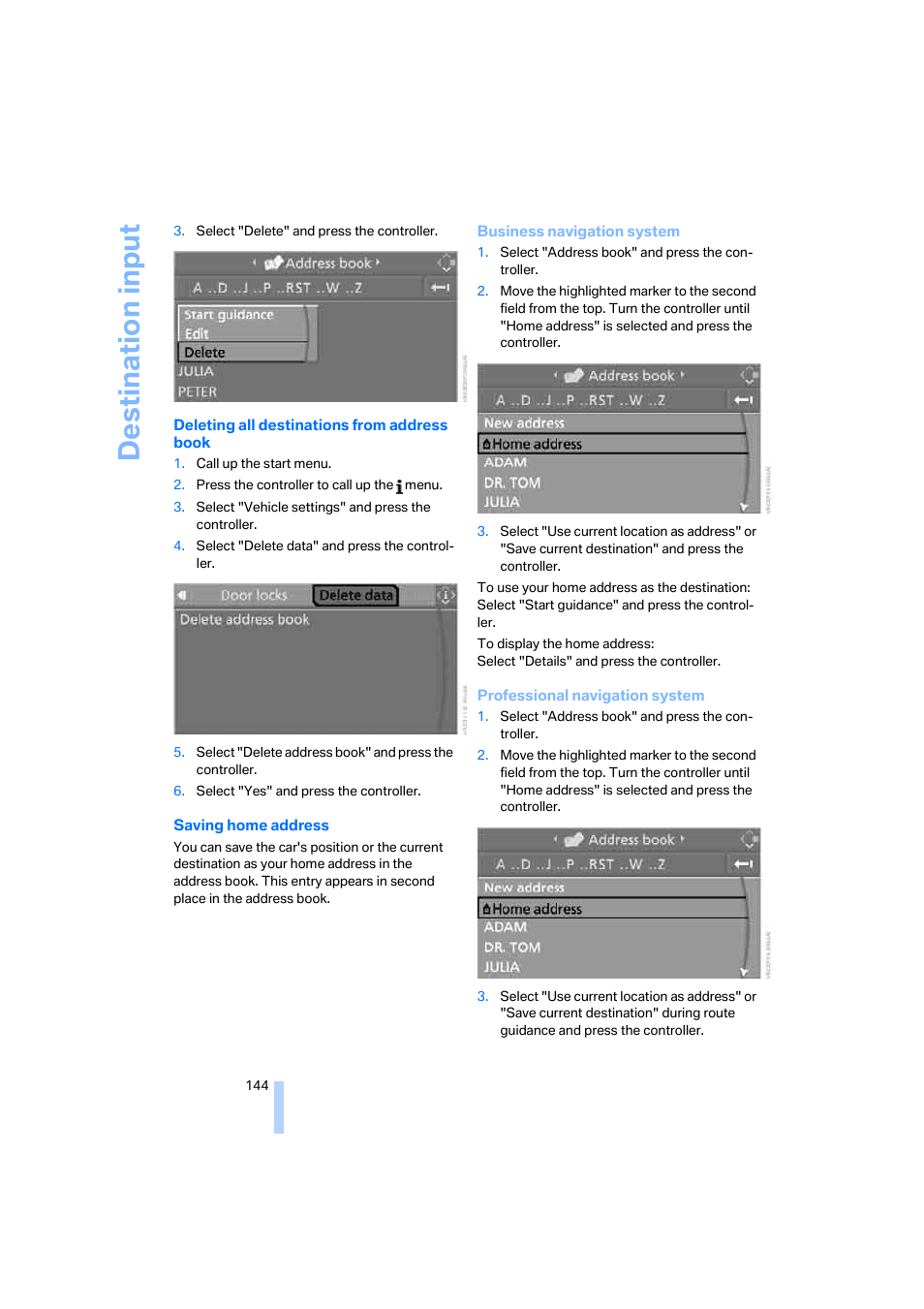 Destina tion input | BMW 530XD User Manual | Page 145 / 248