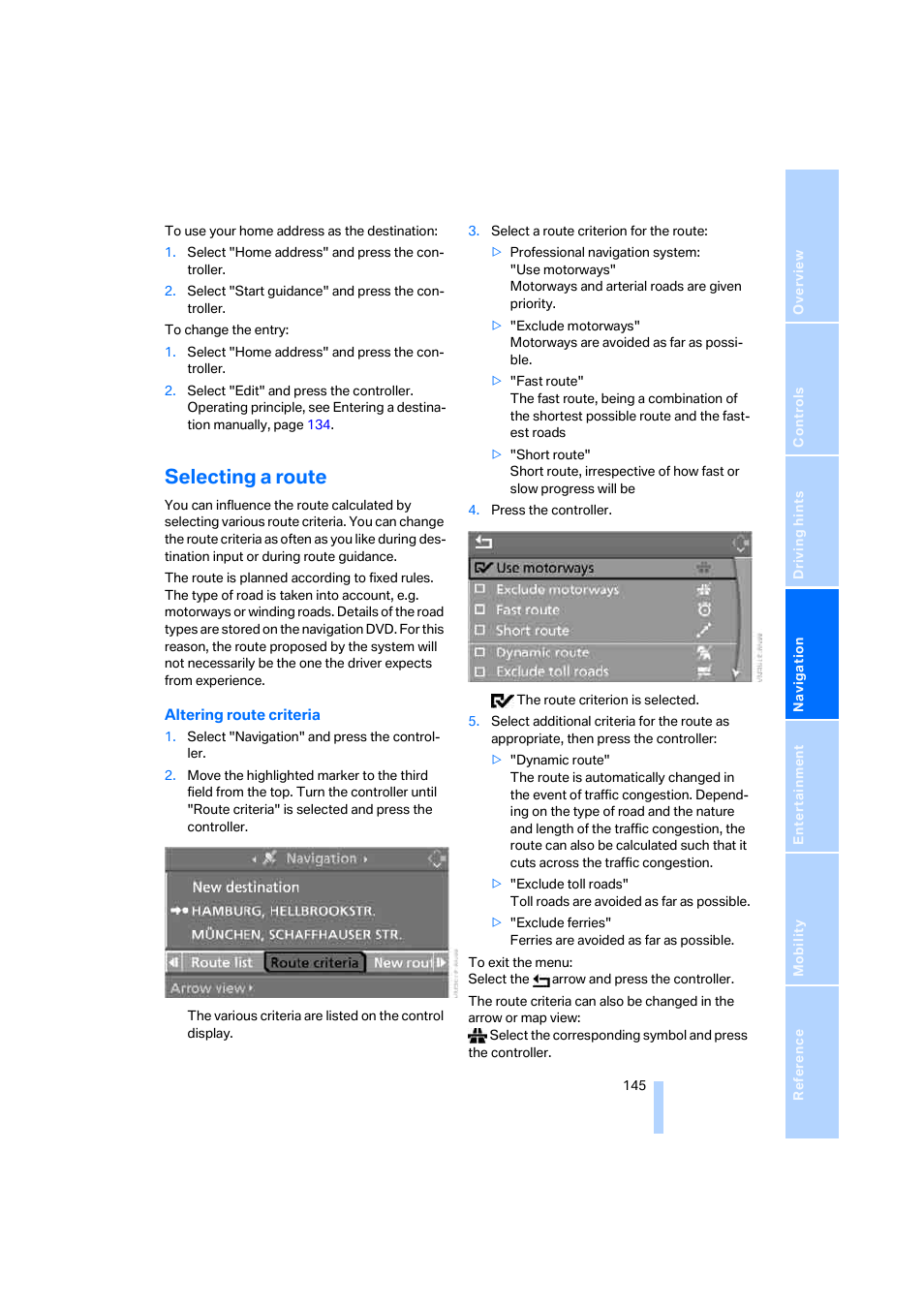 Selecting a route | BMW 530XD User Manual | Page 146 / 248