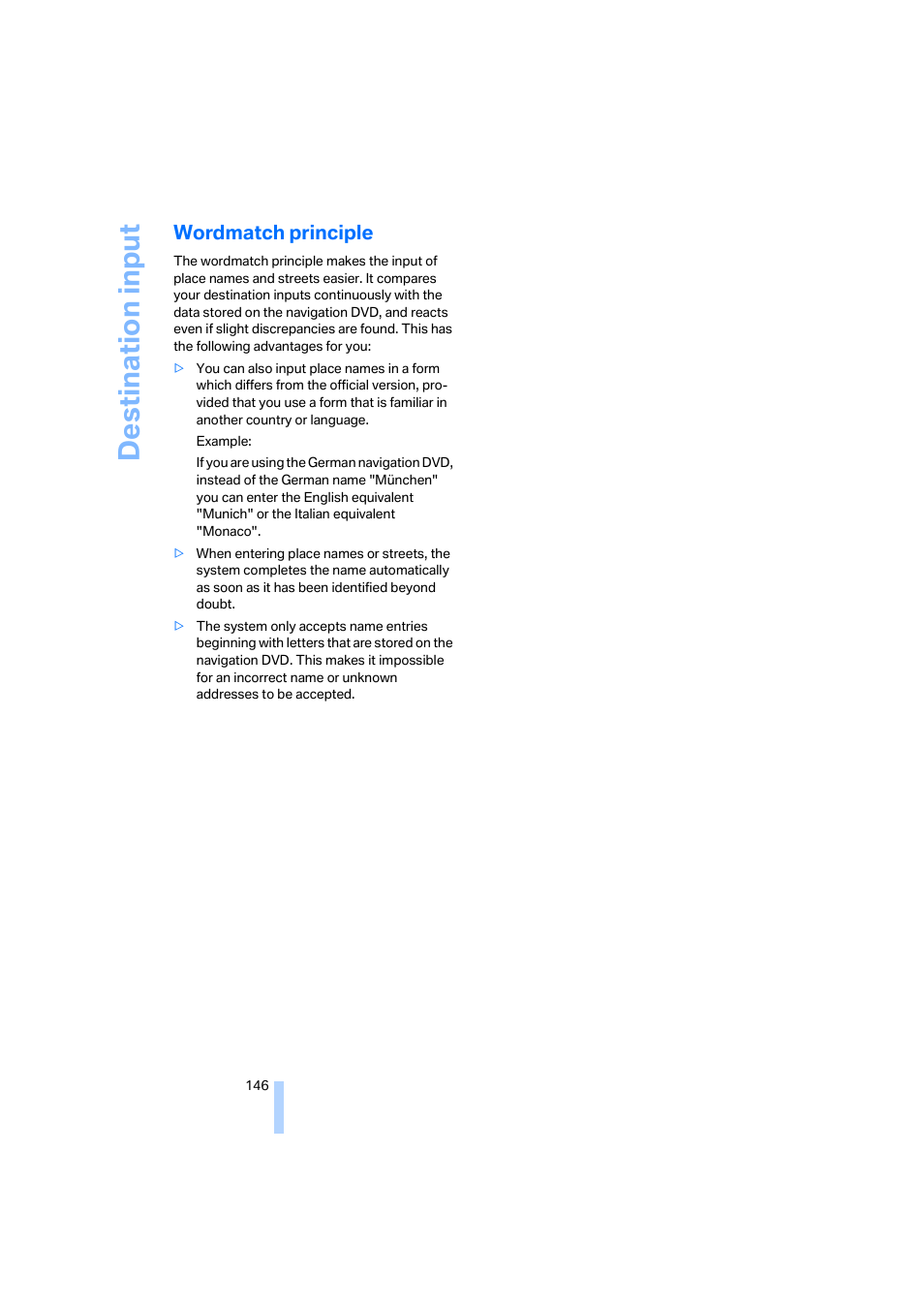 Wordmatch principle, Destina tion input | BMW 530XD User Manual | Page 147 / 248