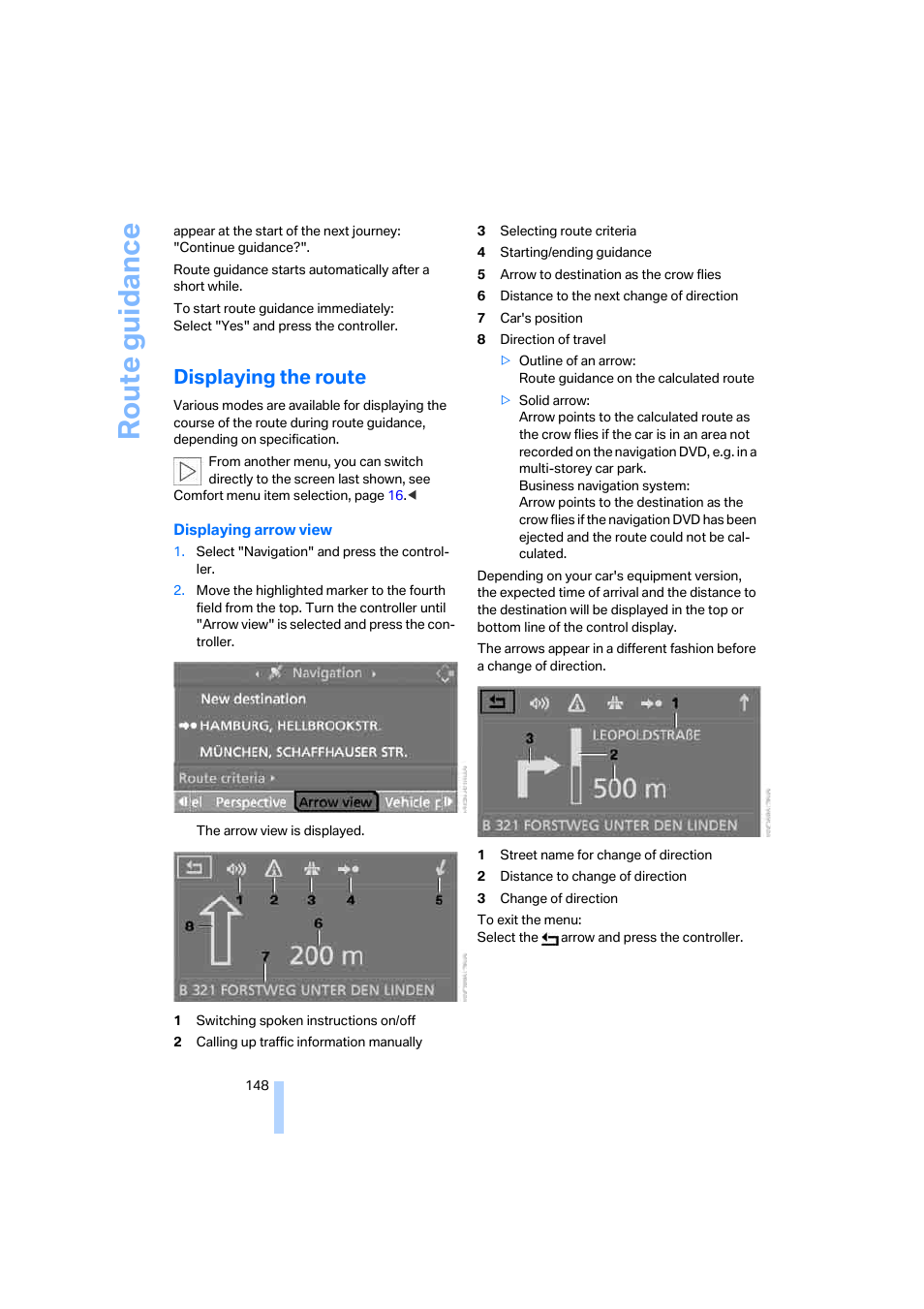 Displaying the route, Route guidance | BMW 530XD User Manual | Page 149 / 248