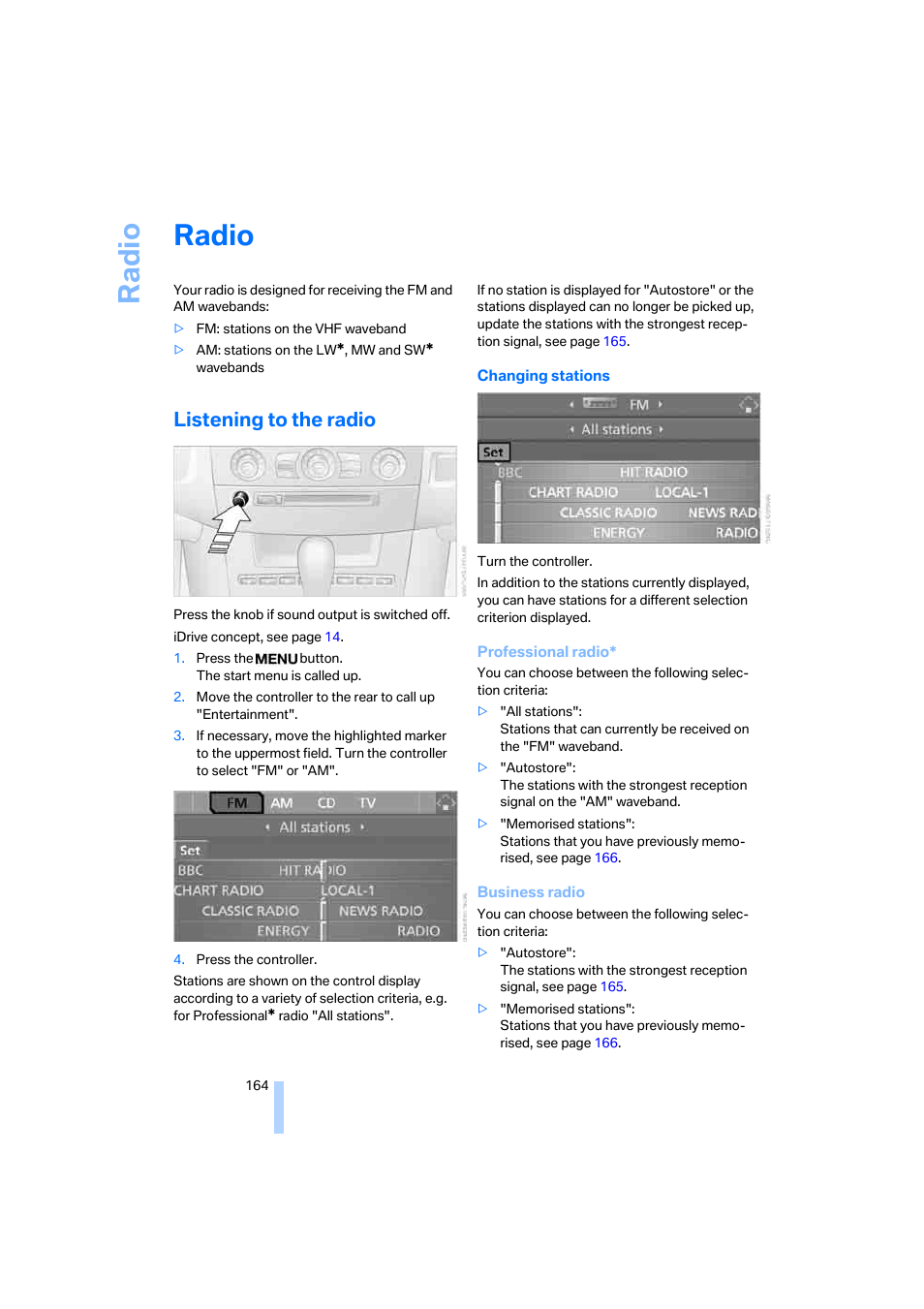 Radio, Listening to the radio, Ra di o | BMW 530XD User Manual | Page 165 / 248