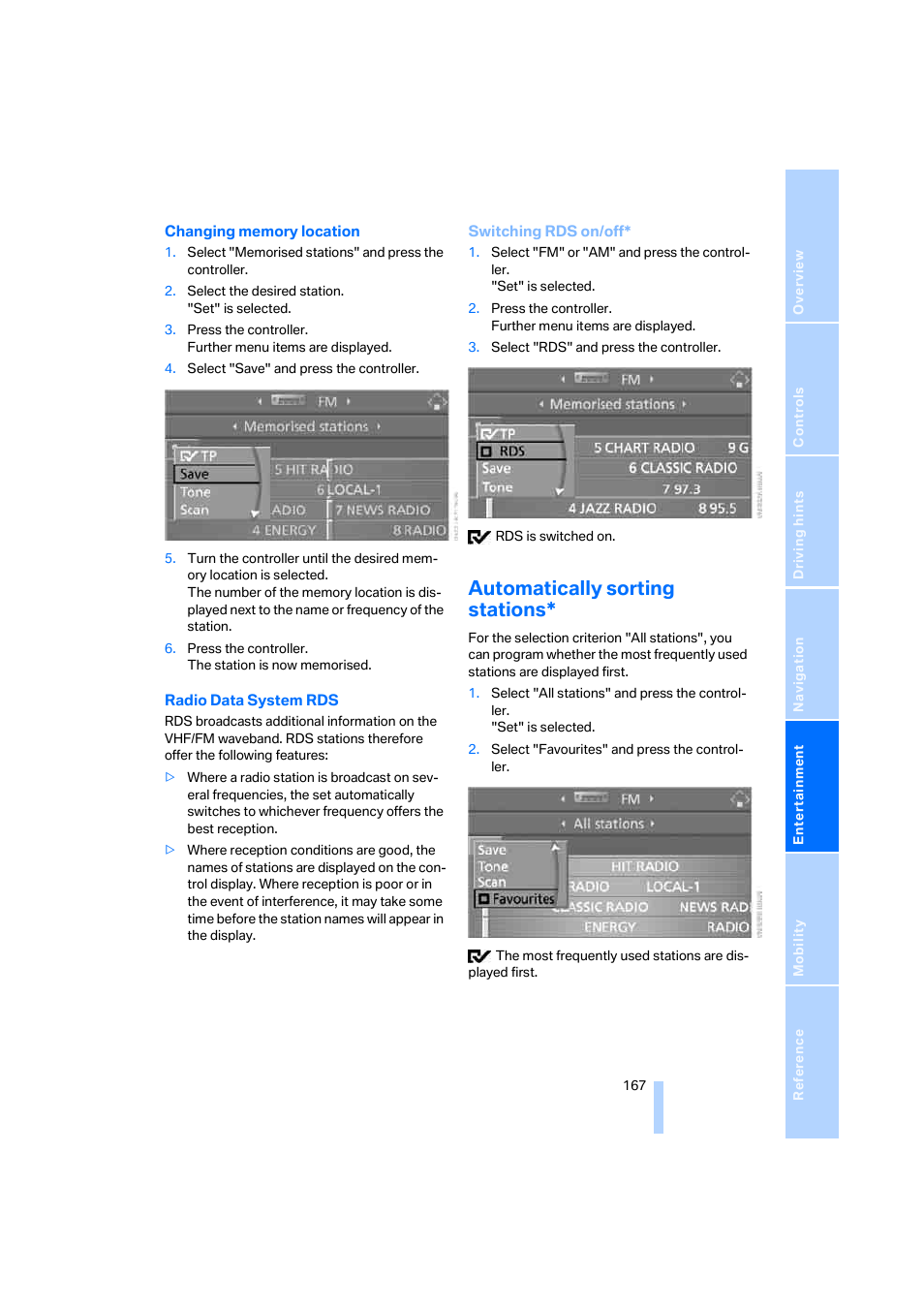 Automatically sorting stations | BMW 530XD User Manual | Page 168 / 248