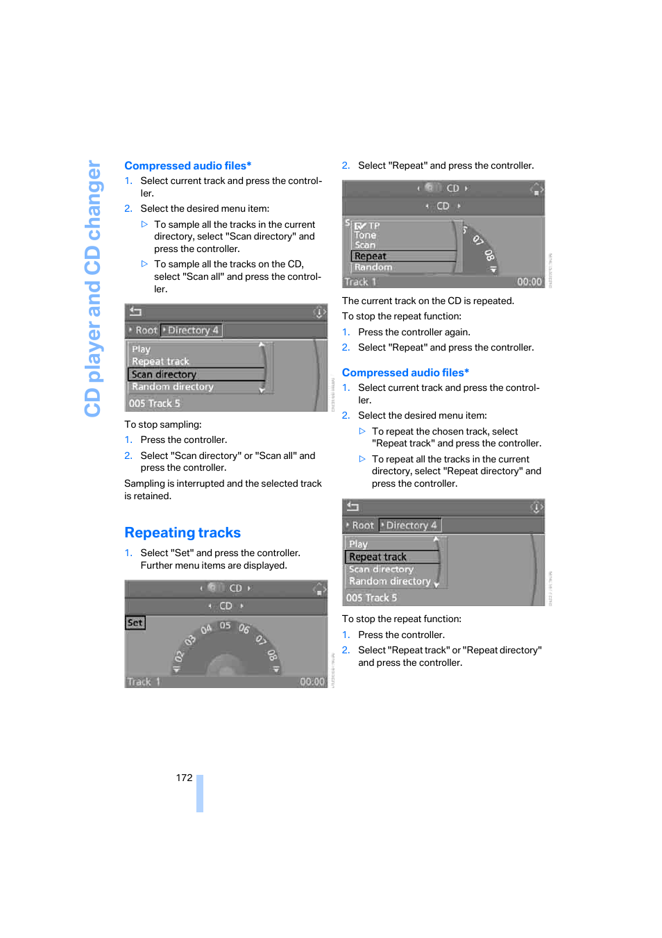 Repeating tracks, Cd player and cd changer | BMW 530XD User Manual | Page 173 / 248