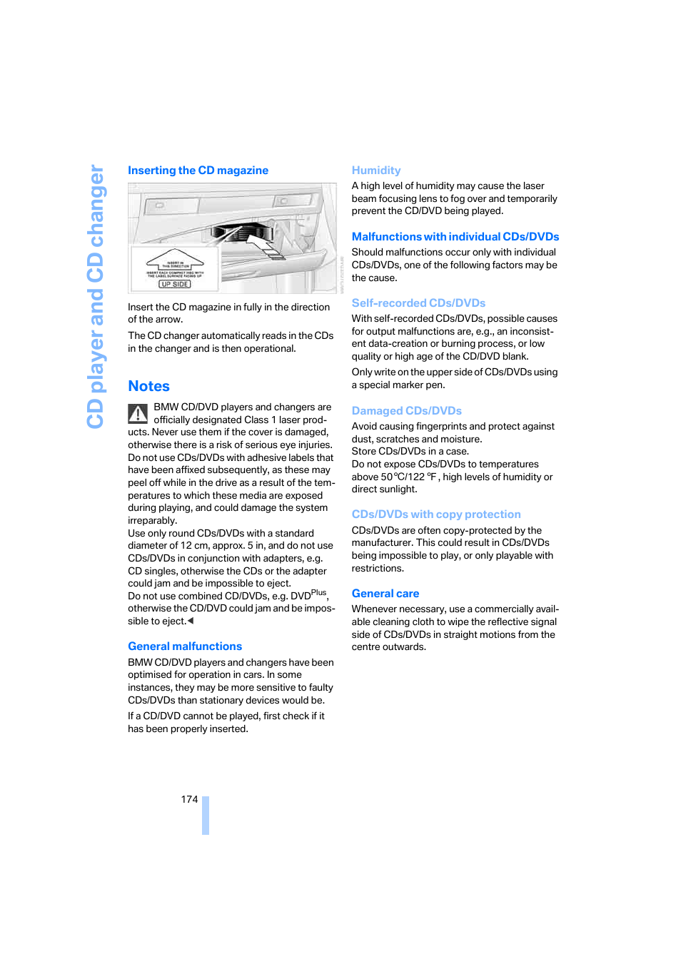 Notes, Cd player and cd changer | BMW 530XD User Manual | Page 175 / 248