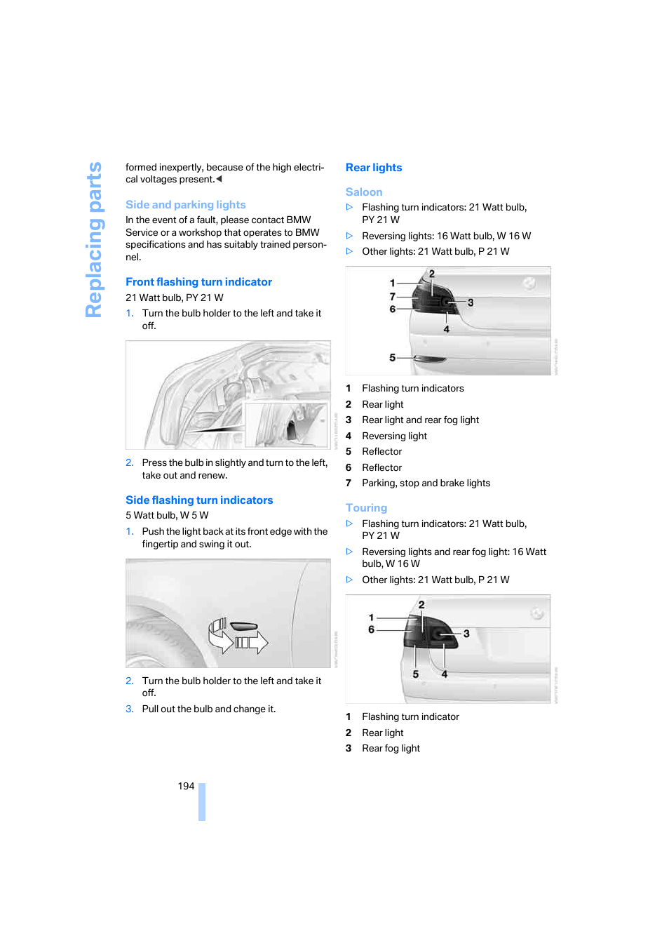 Re placing part s | BMW 530XD User Manual | Page 195 / 248