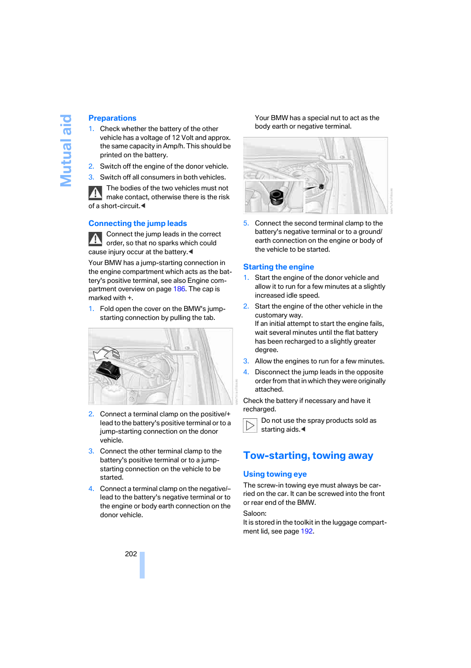 Tow-starting, towing away, Mutual aid | BMW 530XD User Manual | Page 203 / 248