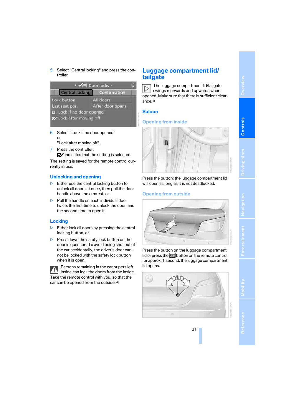 Luggage compartment lid/ tailgate | BMW 530XD User Manual | Page 32 / 248