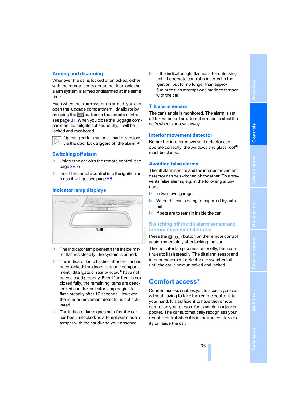 Comfort access | BMW 530XD User Manual | Page 36 / 248