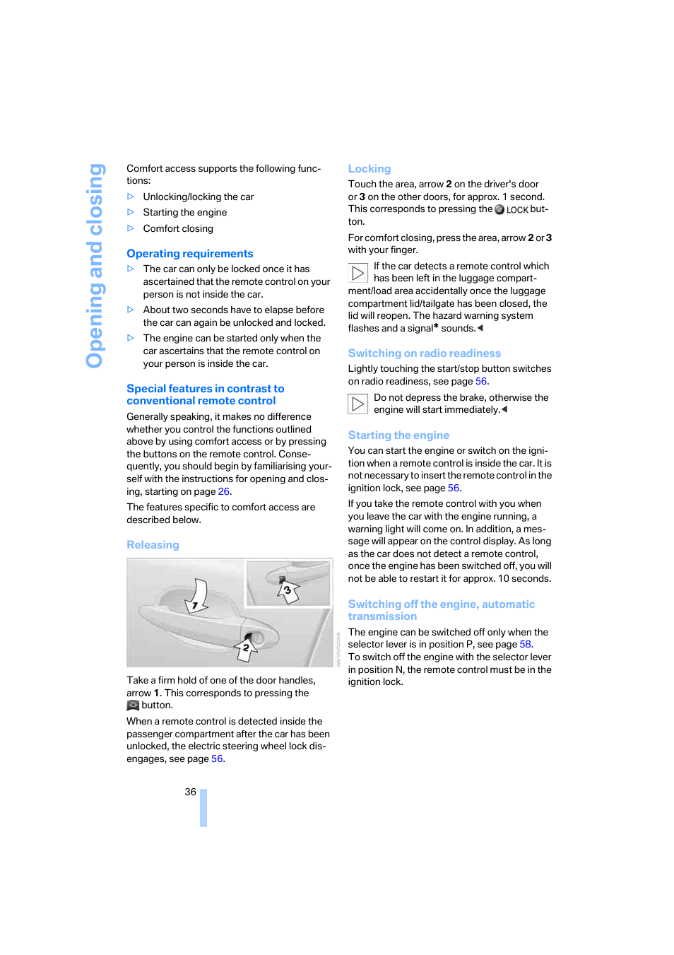 Opening and closing | BMW 530XD User Manual | Page 37 / 248