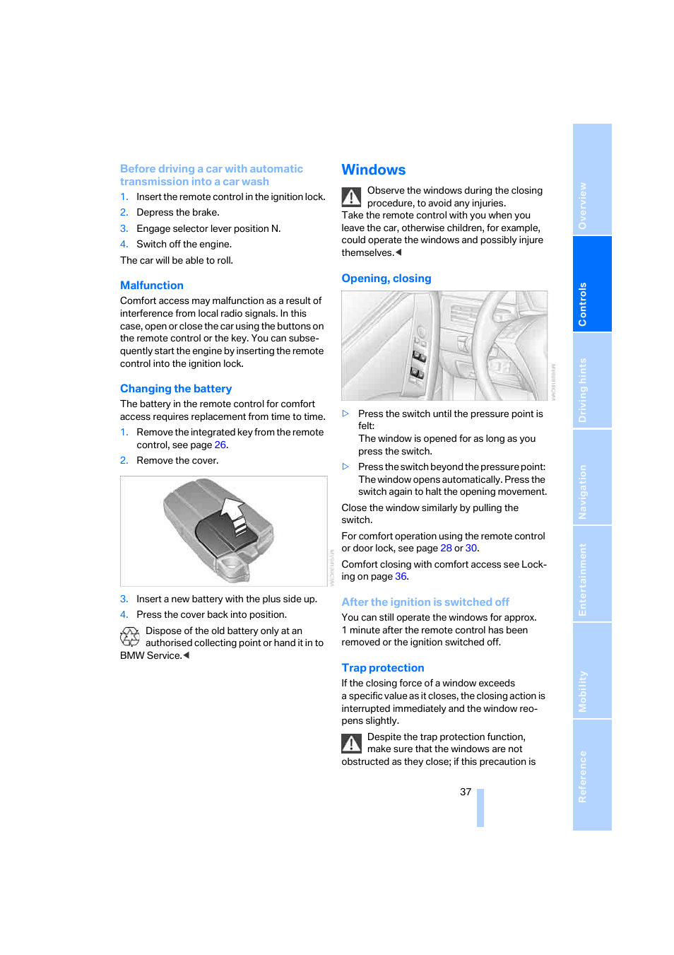 Windows | BMW 530XD User Manual | Page 38 / 248