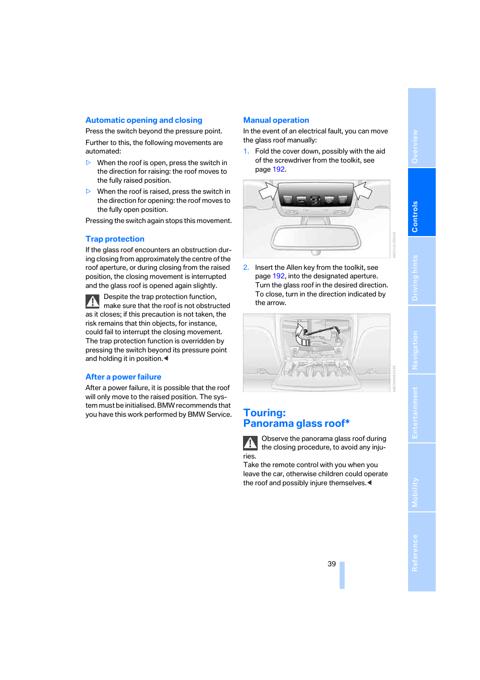 Touring: panorama glass roof | BMW 530XD User Manual | Page 40 / 248