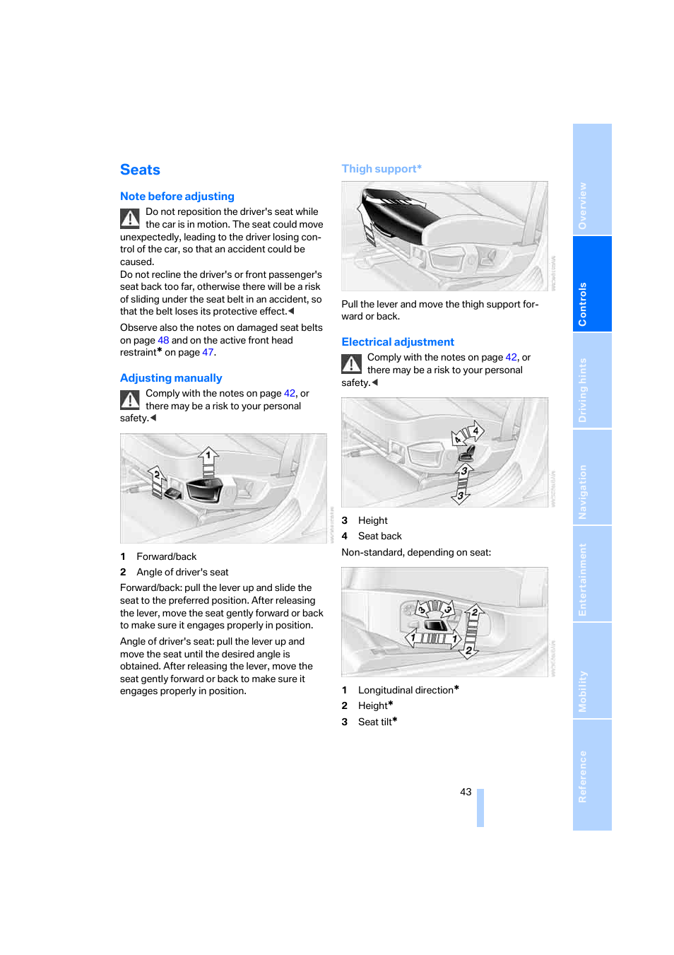 Seats | BMW 530XD User Manual | Page 44 / 248