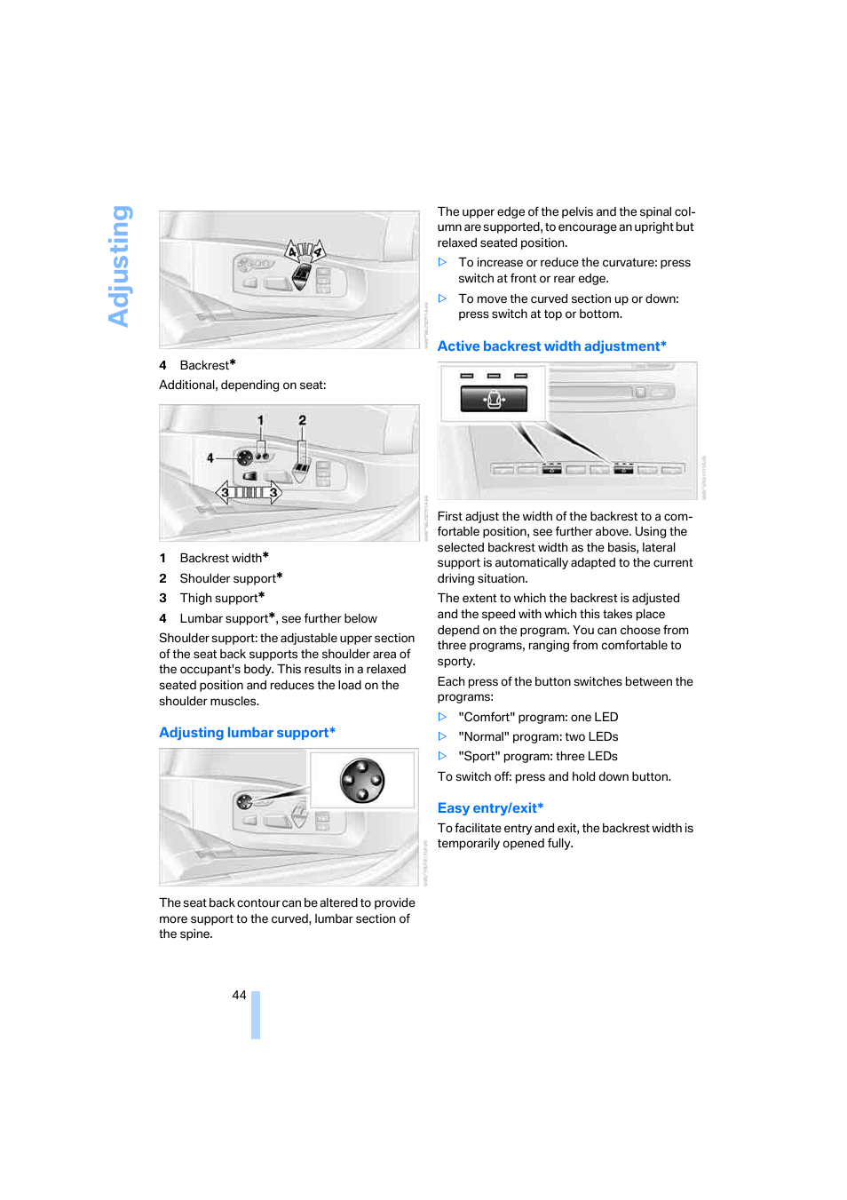 Adju sting | BMW 530XD User Manual | Page 45 / 248