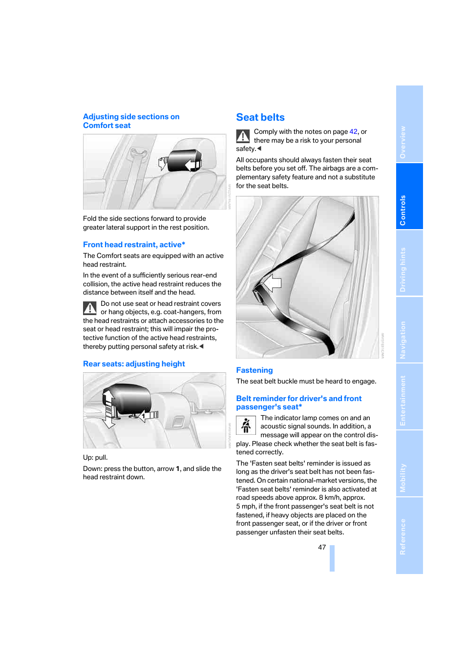 Seat belts | BMW 530XD User Manual | Page 48 / 248